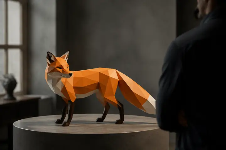 Low poly fox model in an AI assistant