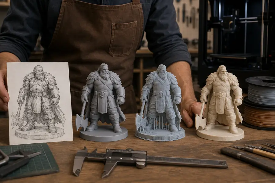 3D printed model workflow with an AI-generated object
