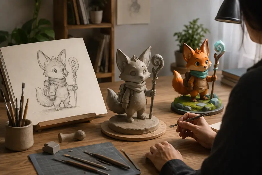 A 3D model creation workspace showing a free AI-assisted workflow