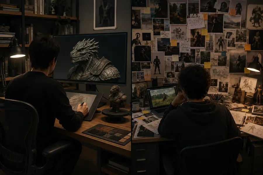 Comparison of a focused 3D AI workspace and a general AI creation workflow